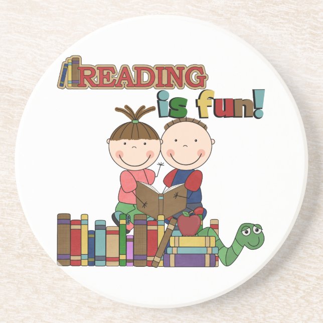 Stick Figure Kids Reading is Fun Coaster (Front)