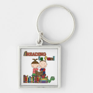Stick Figure Kids Reading is Fun Keychain