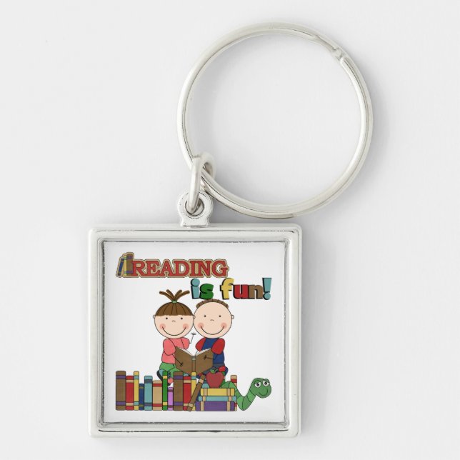Stick Figure Kids Reading is Fun Keychain (Front)