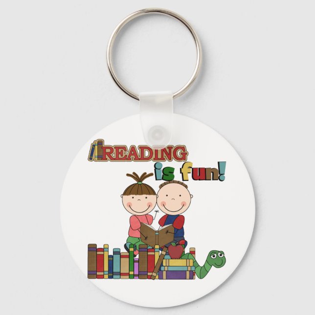 Stick Figure Kids Reading is Fun Keychain (Front)