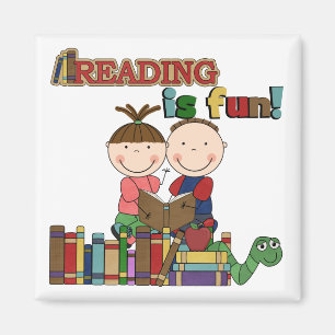 Stick Figure Kids Reading is Fun Magnet