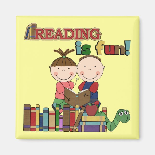 Stick Figure Kids Reading is Fun Magnet (Front)