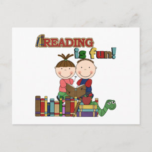 Stick Figure Kids Reading is Fun Postcard