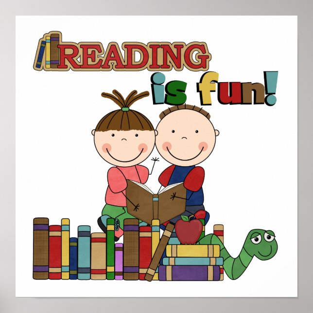 Stick Figure Kids Reading is Fun Poster (Front)