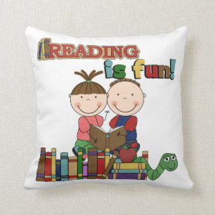 Stick Figure Kids Reading is Fun Throw Pillow