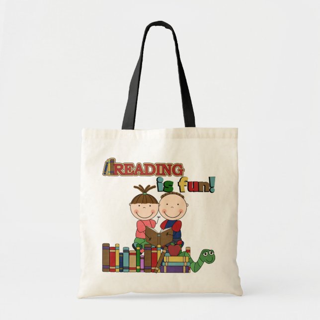 Stick Figure Kids Reading is Fun Tote Bag (Front)