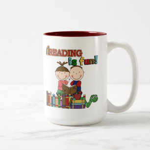 Stick Figure Kids Reading is Fun Two-Tone Coffee Mug