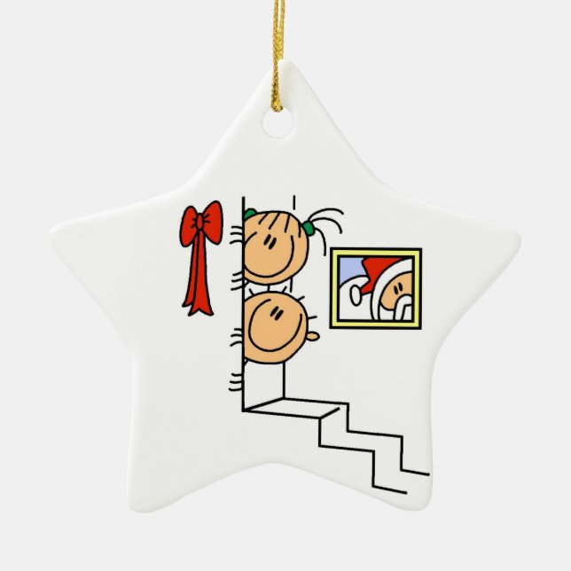 Stick Figure Kids Waiting for Santa Ornament (Front)