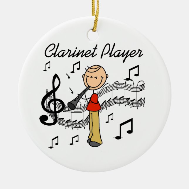 Stick Figure Male Clarinet Player Tshirts and Gift Ceramic Ornament (Front)