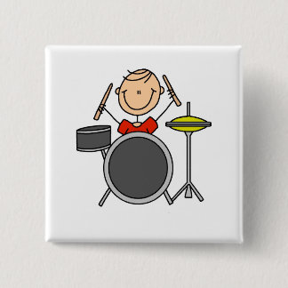 Stick Figure Male Drummer T-shirts and Gifts 2 Inch Square Button