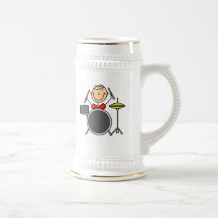 Stick Figure Male Drummer T-shirts and Gifts Beer Stein