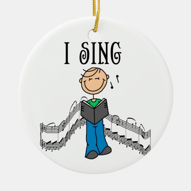 Stick Figure Male I Sing T-shirts and Gifts Ceramic Ornament (Front)
