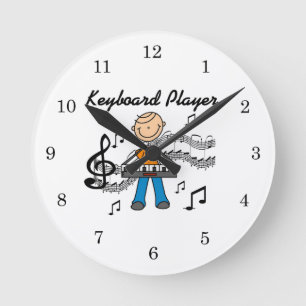 Stick Figure Male Keyboard Player Gifts Round Clock