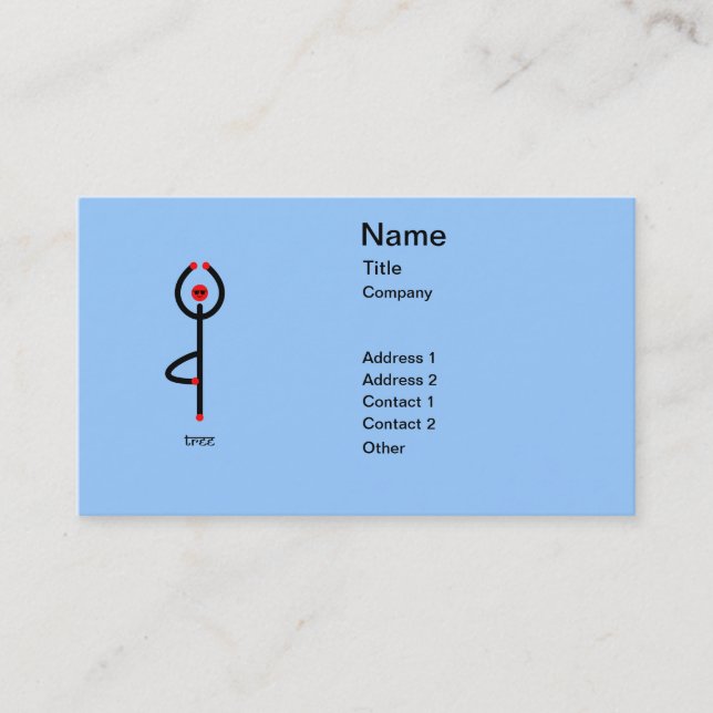 Stick figure of tree yoga pose with Sanskrit text. Business Card (Front)