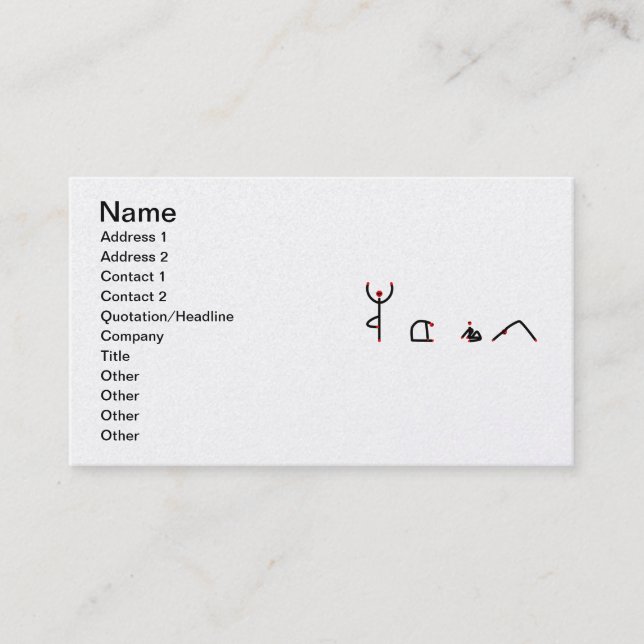 Stick figure of yoga poses spelling YOGA. Business Card (Front)