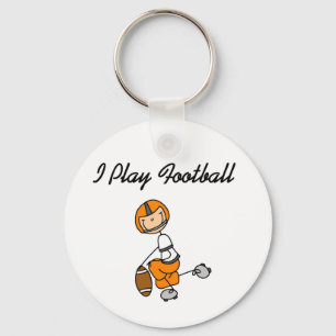 Stick Figure Orange I Play Football Keychain