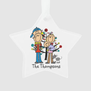 Stick Figure Parents, Boy, Baby, Cat Ornament