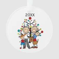 Stick Figure Parents, Boy, Baby, Dog Ornament