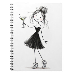 Stick Figure Party Girl with Martini Notebook