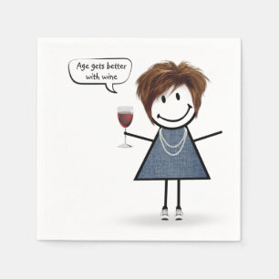 Stick Figure Party Girl with Red Wine  Napkin