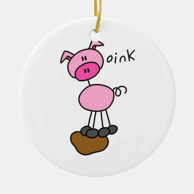 Stick Figure Pig T-shirts and Gifts Ceramic Ornament (Front)
