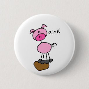 Stick Figure Pig Tshirts and Gifts 2 Inch Round Button