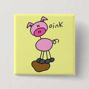 Stick Figure Pig Tshirts and Gifts 2 Inch Square Button