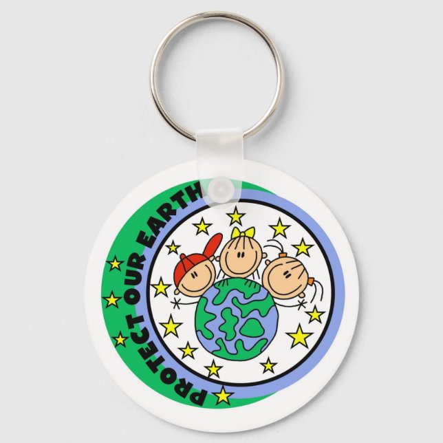 Stick Figure Protect Our Earth T-shirts and Gifts Keychain (Front)