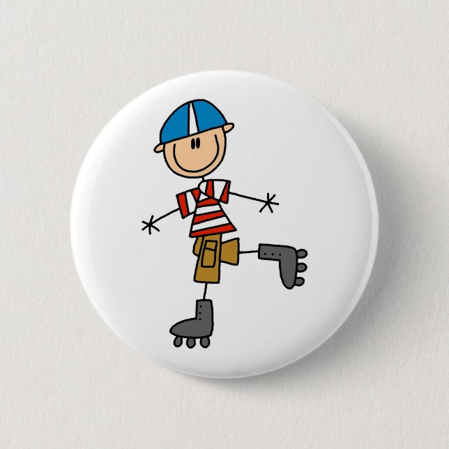 Stick Figure Roller Skating 2 Inch Round Button (Front)