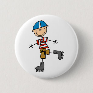 Stick Figure Roller Skating 2 Inch Round Button