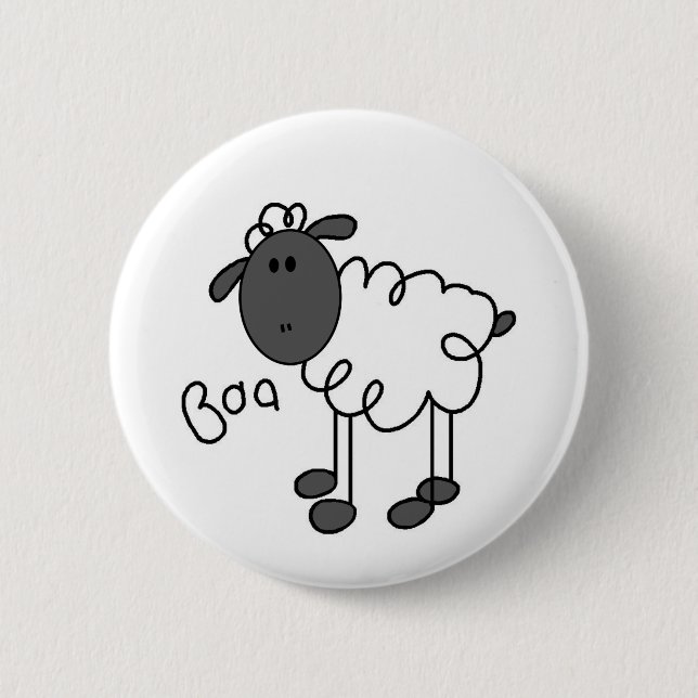 Stick Figure Sheep 2 Inch Round Button (Front)
