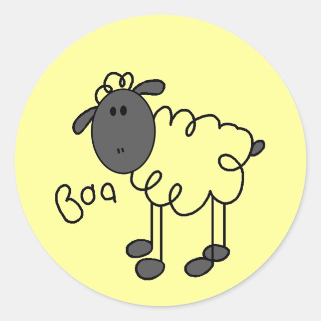 Stick Figure Sheep Tshirts and Gifts Classic Round Sticker (Front)