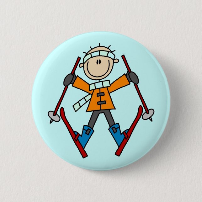 Stick Figure Skier T-shirts and Gifts 2 Inch Round Button (Front)