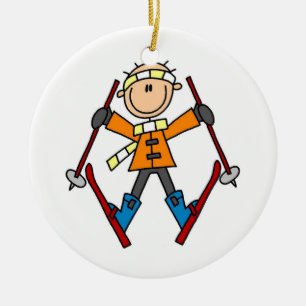 Stick Figure Skier T-shirts and Gifts Ceramic Ornament