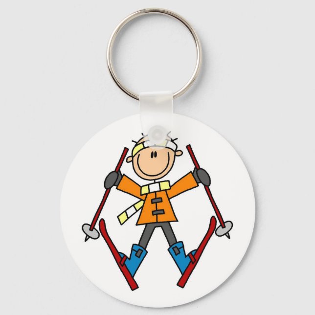 Stick Figure Skier T-shirts and Gifts Keychain (Front)