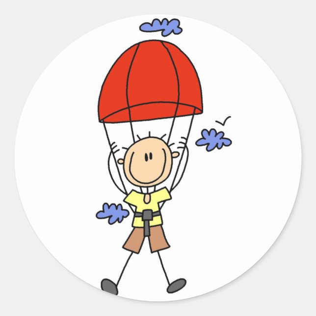 Stick Figure Sky Diver Tshirts and Gifts Classic Round Sticker (Front)