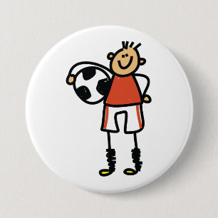 Stick Figure Soccer Boy Football Player 3 Inch Round Button