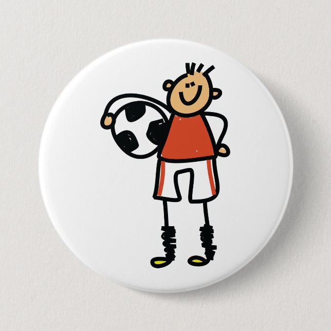 Stick Figure Soccer Boy Football Player 3 Inch Round Button (Front)