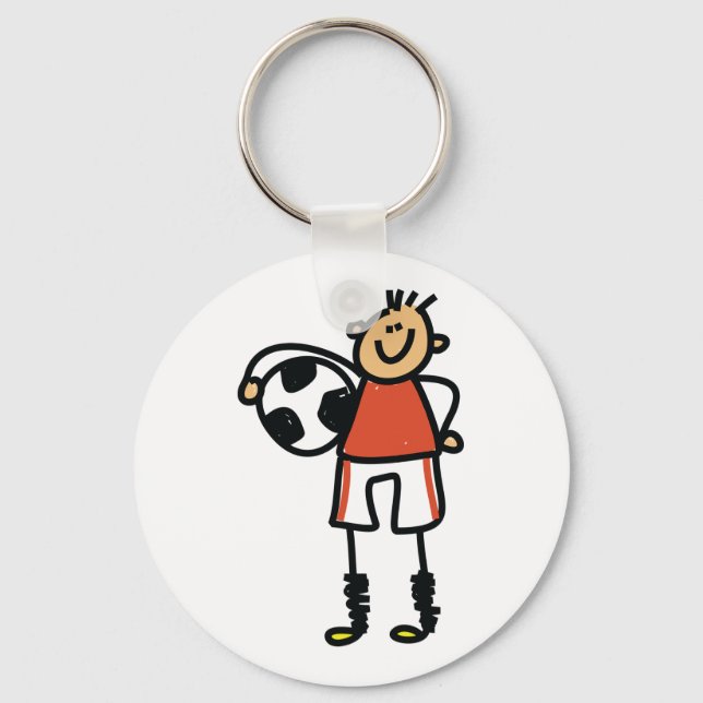 Stick Figure Soccer Boy Football Player Keychain (Front)