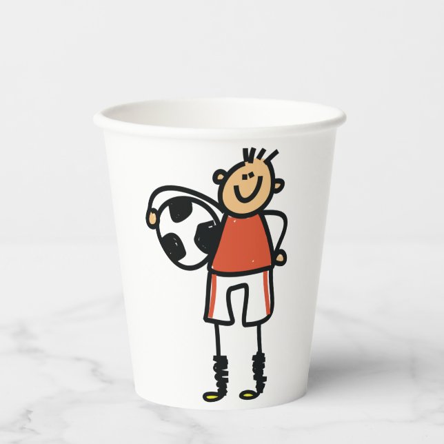 Stick Figure Soccer Boy Football Player Paper Cups (Front)