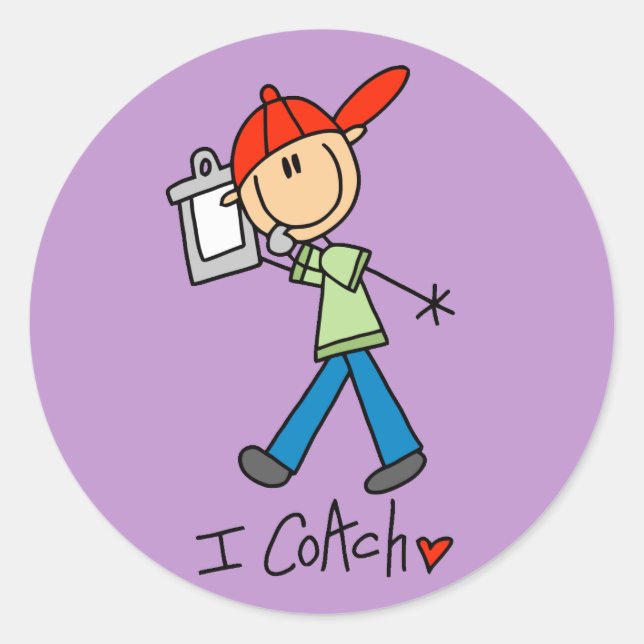 Stick Figure Sports Coach Classic Round Sticker (Front)
