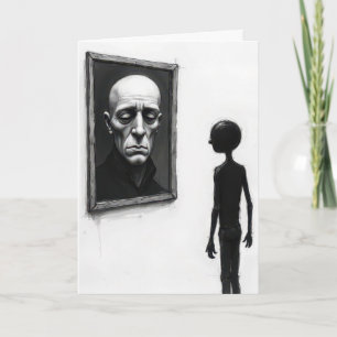 Stick Figure Staring at a Bald Man Portrait Card