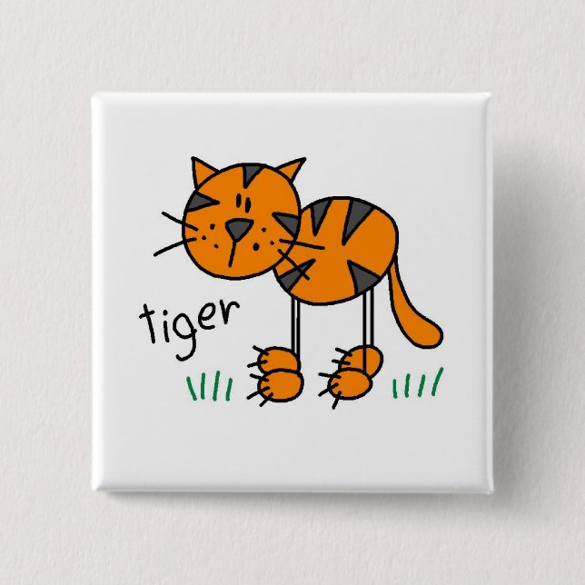 Stick Figure Tiger T-shirts and Gifts 2 Inch Square Button (Front)