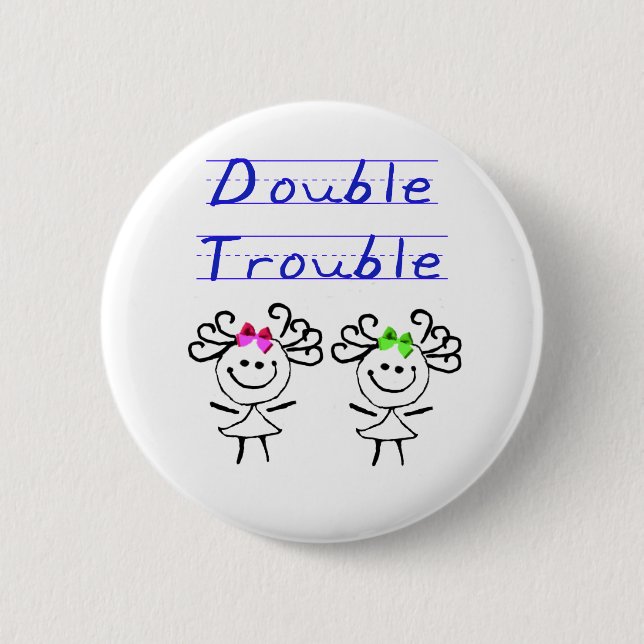 Stick Figure Twin girls 2 Inch Round Button (Front)