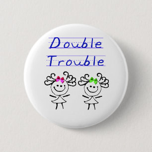 Stick Figure Twin girls 2 Inch Round Button