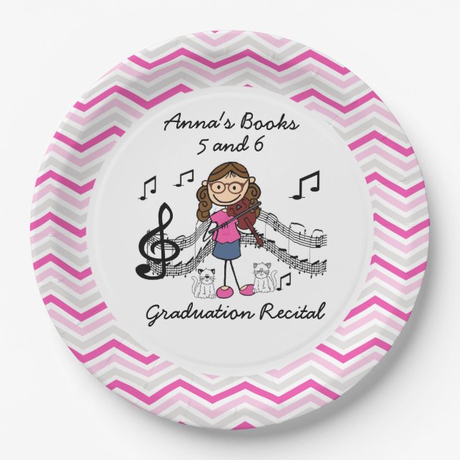 Stick Figure Violin Player Chevron Paper Plates (Front)