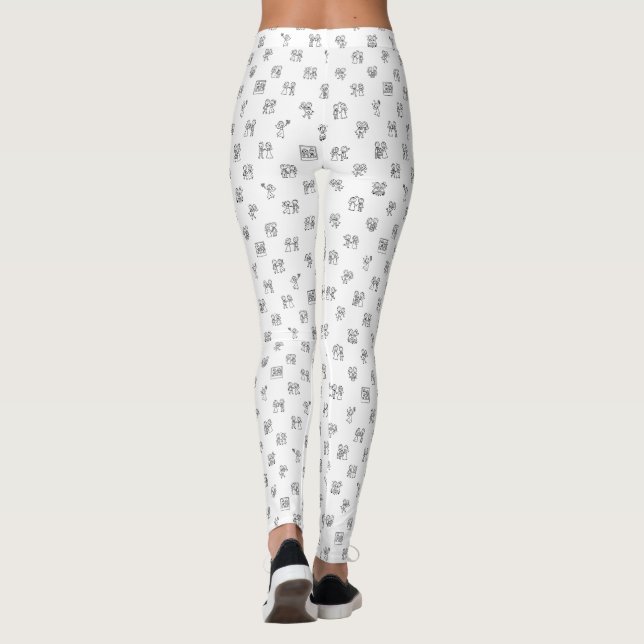 Stick Figure Wedding Moments – Black on White Dood Leggings (Back)