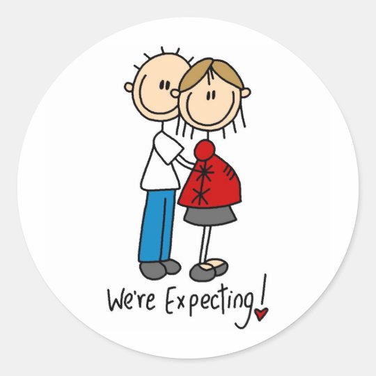 Stick Figure We're Expecting Classic Round Sticker