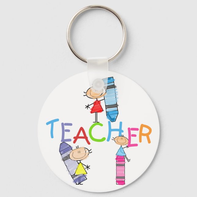 Stick Figures Crayons Teacher Tshirts and Gifts Keychain (Front)