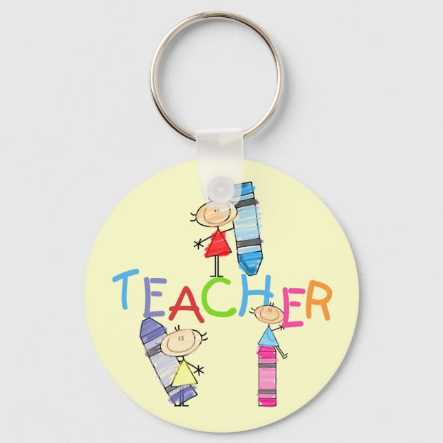 Stick Figures Crayons Teacher Tshirts and Gifts Keychain (Front)
